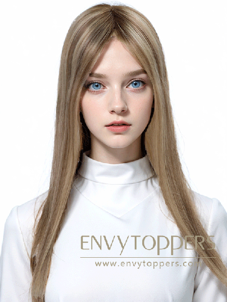 EnvyToppers&reg; 16" Layers Premium Remy Human Hair Topper 3x6" Monofilament Topper Rooted Blonde Balayage Color (In Stock)